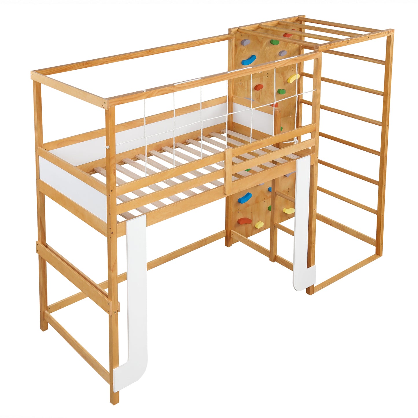 Giantex Kids Twin Bunk Bed with Jungle Gym, Wooden Loft Bed with Climbing Ladder