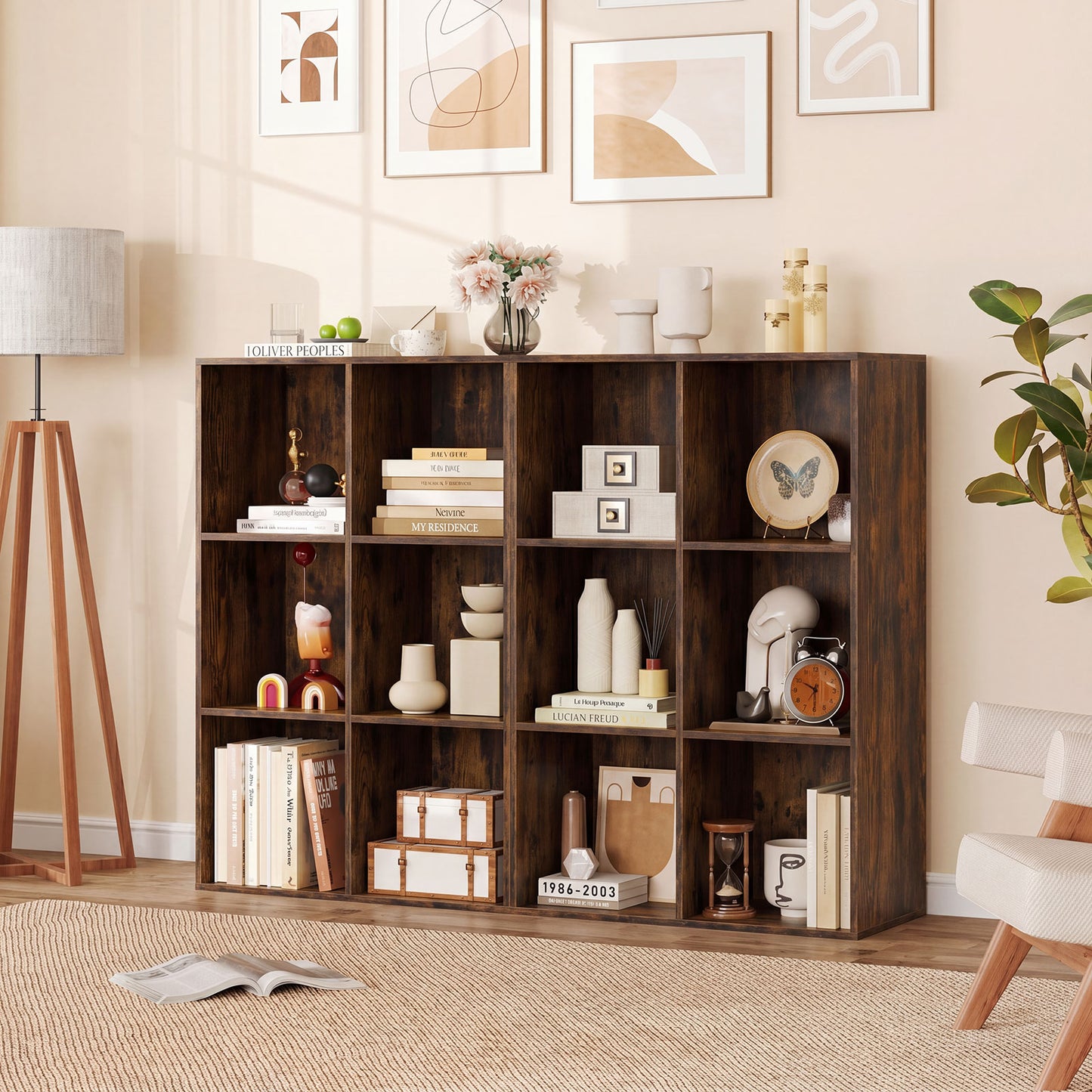 Giantex 6-Cube Bookshelf, 3-tier Bookcase Organizer, Free-standing Storage Shelf, Display Shelf Storage Unit, Brown