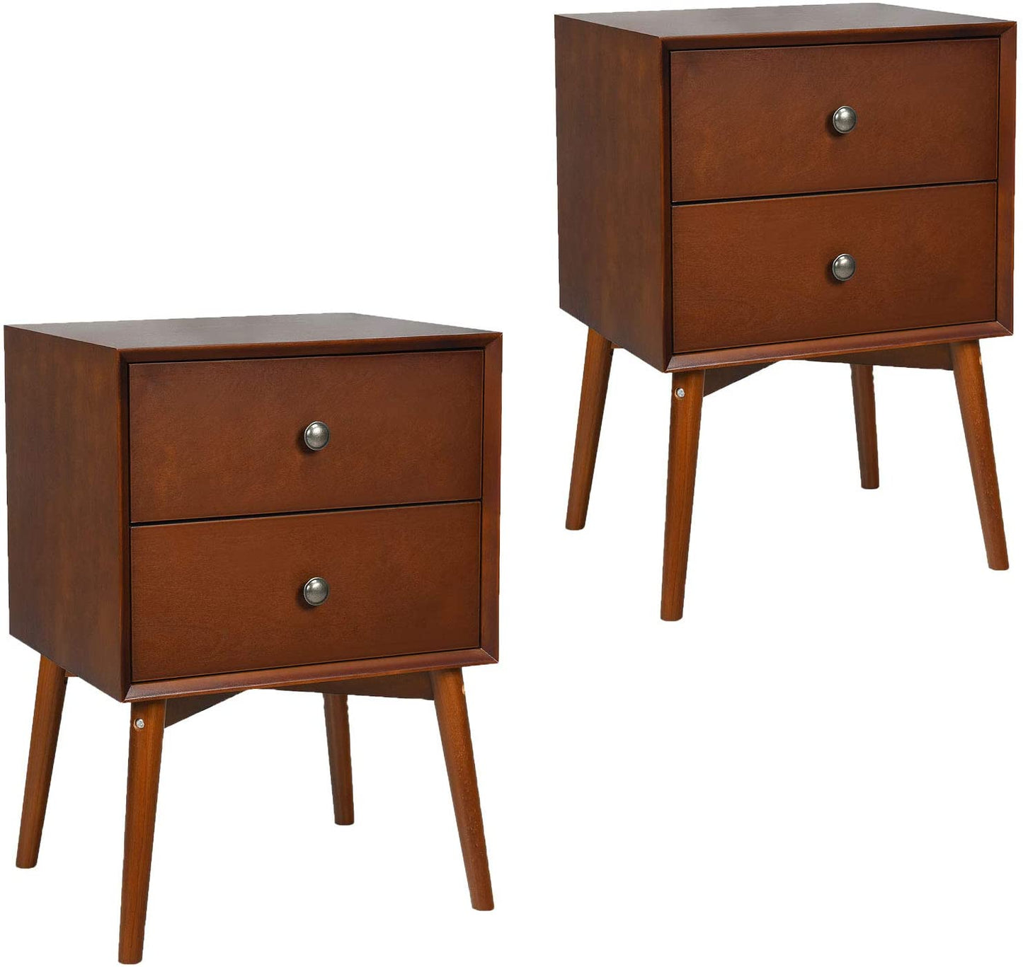 Giantex 2-Drawer Nightstand, Mid Century Modern Style Bedside Table, Compact Accent Sofa Side Table for Bedroom, Living Room, Sitting Room or Office, 18 x 15 x 27 inches (2)