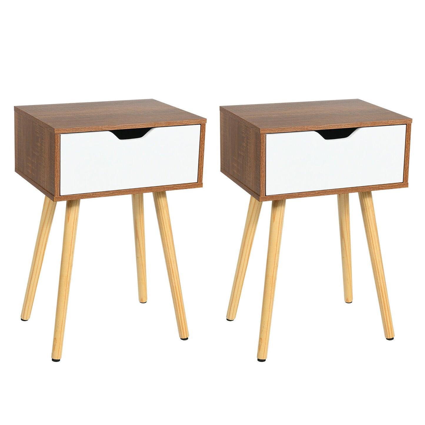 Giantex Mid-Century Nightstand, End Table with Drawer, Wood Bedside Table Side Table for Bedroom
