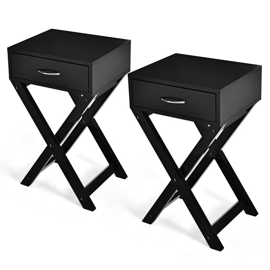 Giantex Modern Versatile Nightstands, Giantex X-Design Accent End Table, Night Stand Storage Shelf with Bin Drawer for Living Room Bedroom