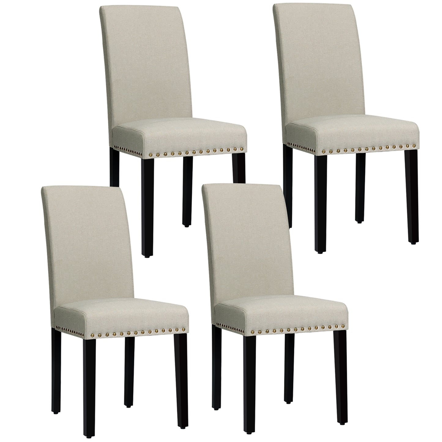 Giantex Fabric Dining Chairs Upholstered Nailhead Trim,Wood,Sponge,Linen Fabric,Home, Restaurant and Cafe use, Beige, 4