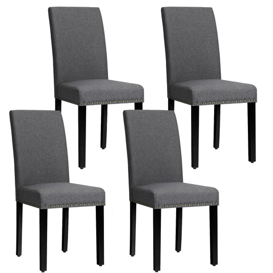 Giantex 2 Fabric Dining Chairs Upholstered Nailhead Trim,Wood,Sponge,Linen Fabric,Home, Restaurant and Cafe use, Gray