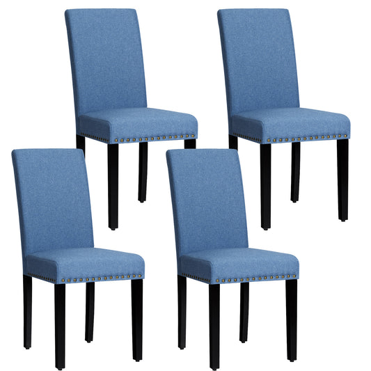 Giantex Fabric Dining Chairs Upholstered Nailhead Trim,Wood,Sponge,Linen Fabric,Home, Restaurant and Cafe use, Navy, 4