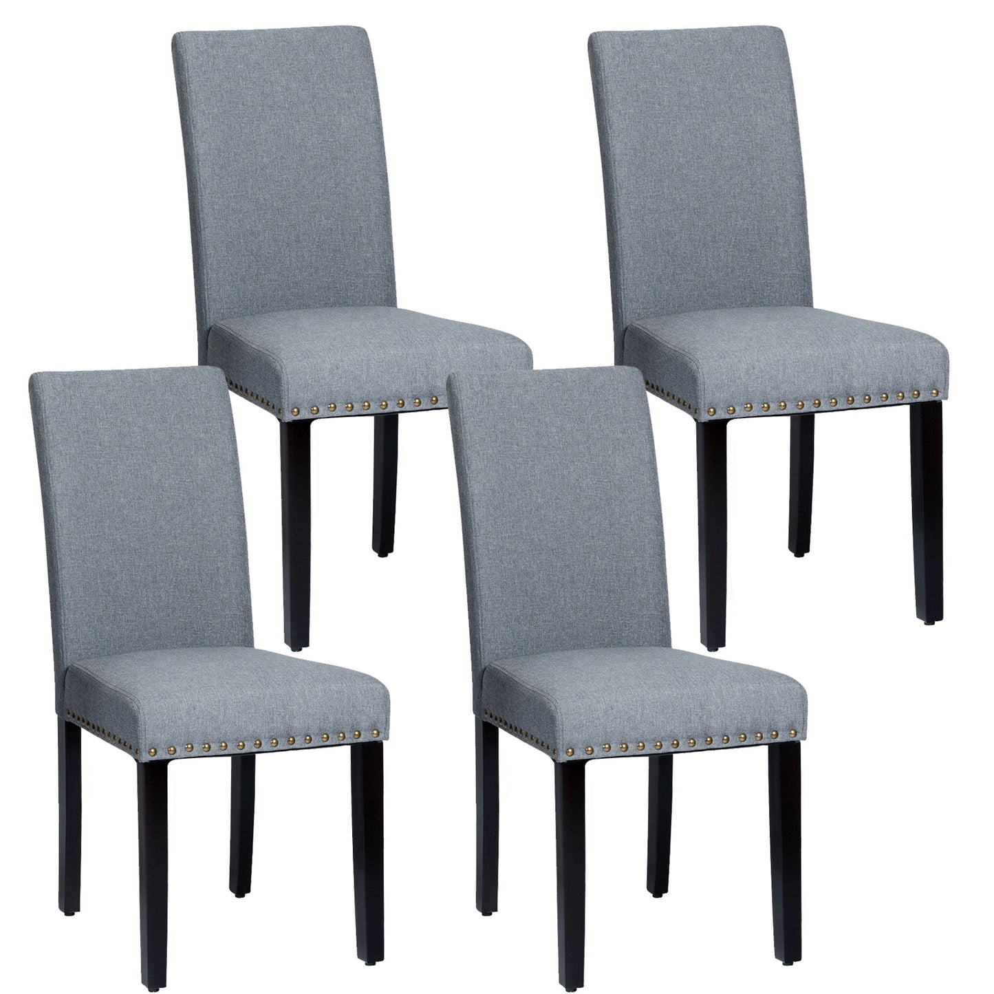 Giantex Fabric Dining Chairs Upholstered Nailhead Trim,Wood,Sponge,Good for Home, Restaurant and Cafe use, Silver