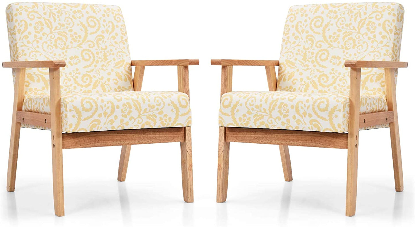 Giantex Modern Upholstered Loveseat, Fabric Loveseat Sofa Recliner Couch Wooden 2-Seat Armchair, Accent Chair for Home and Office, Yellow, 2