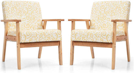 Giantex Modern Upholstered Loveseat, Fabric Loveseat Sofa Recliner Couch Wooden 2-Seat Armchair, Accent Chair for Home and Office, Yellow, 2