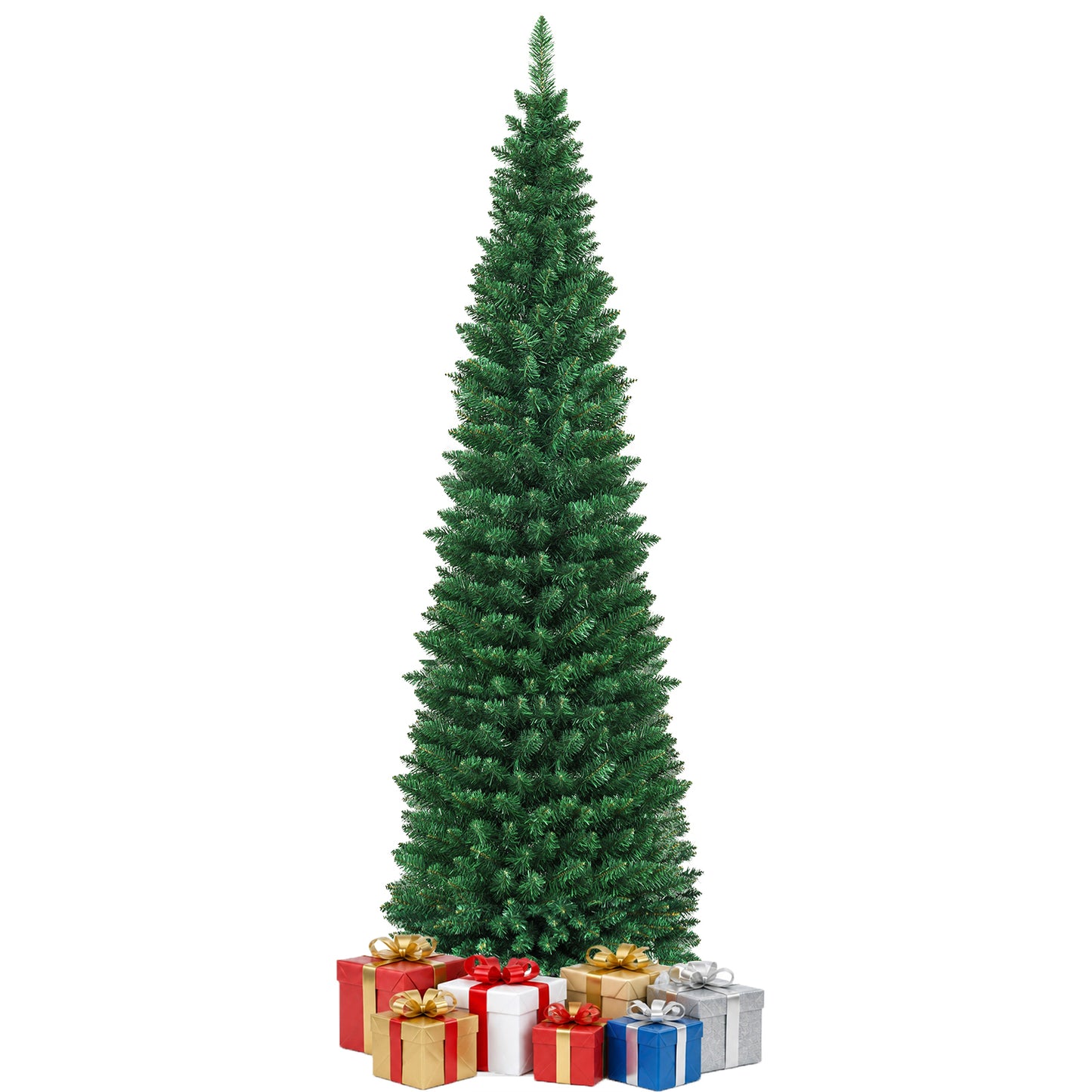 Giantex 7 FT Artificial Christmas Tree Slim Pencil Shape Unlit, Green