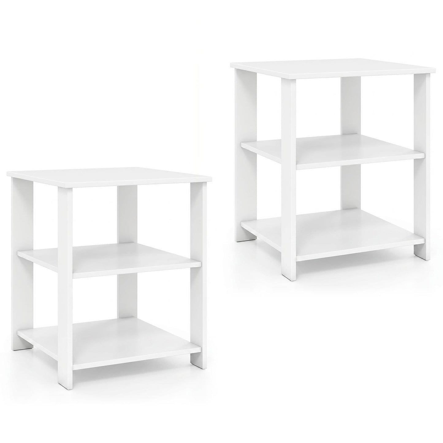 Giantex Set of 2 End Table,Square Nightstand Bedside Table w/Storage Shelves, White
