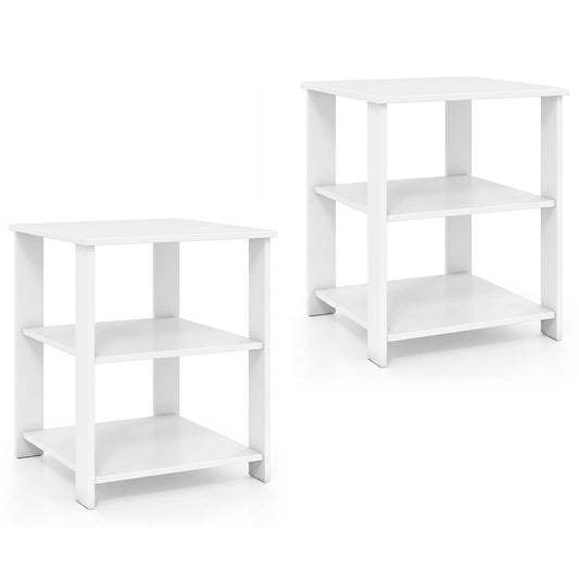 Giantex Set of 2 End Table,Square Nightstand Bedside Table w/Storage Shelves, White
