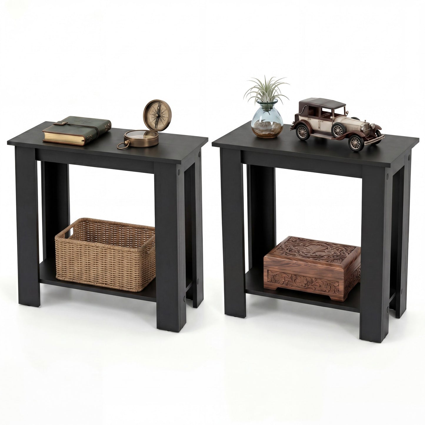 Giantex 2-Tier End Table Set of 2, Simple Design Sofa Bedside Table for Small Spaces, Black