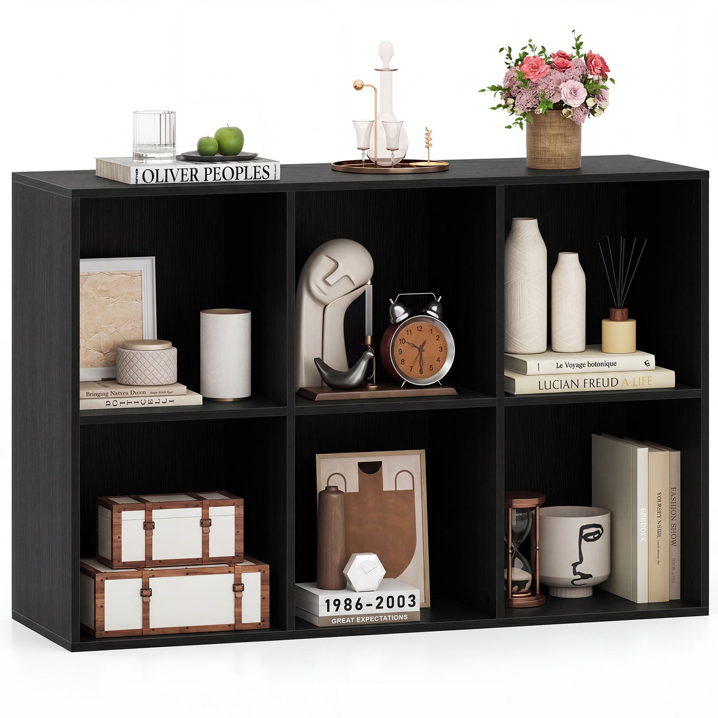 Giantex 6-Cube Bookshelf, 3-tier Bookcase Organizer, Free-standing Storage Shelf, Display Shelf Storage Unit, Black