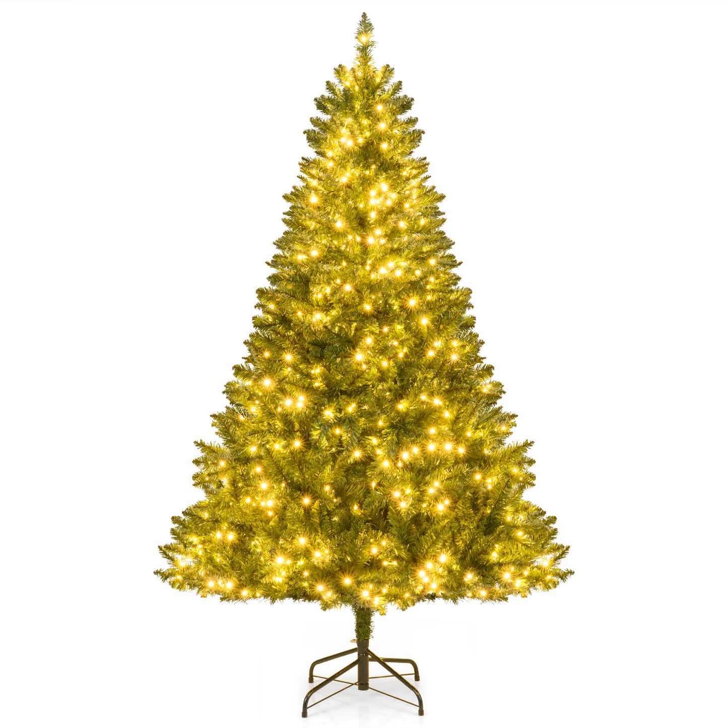 Giantex Artificial Pre-Lit Christmas Tree 6 FT, 814 Branch Tips, 700 Warm White LED Lights, 7 Lighting Modes, Hinged Design with Folding Metal Stand for Home Party Holiday