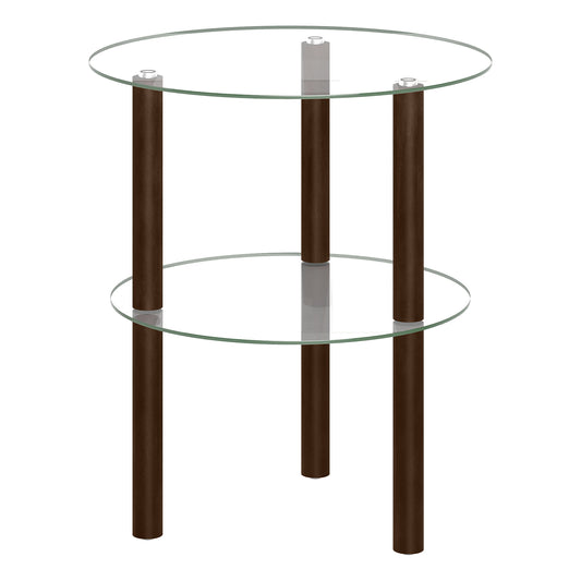 Giantex Round End Table, Small Accent Sofa Side Table w/Clear Tempered Glass Top, Brown