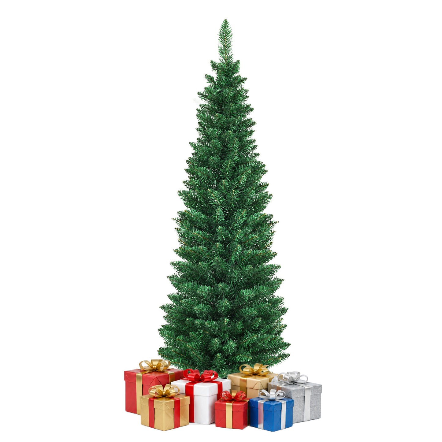 Giantex 5 FT Artificial Christmas Tree Slim Pencil Shape Unlit, Green