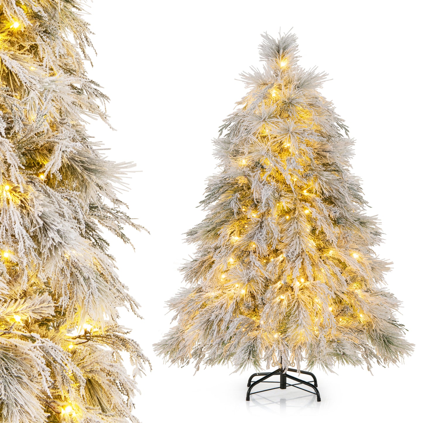 Giantex 4.5 FT Pre-Lit Snow Flocked Artificial Christmas Tree with LED Lights