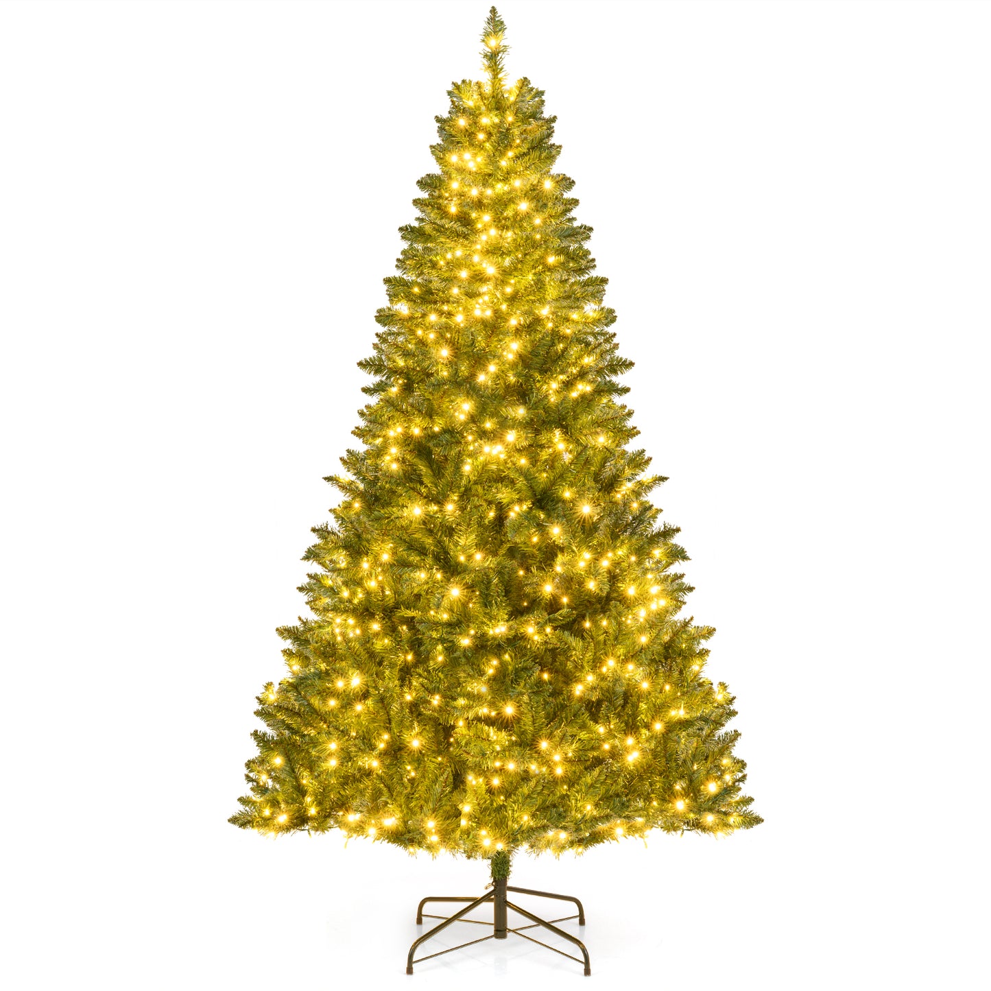 Giantex Artificial Pre-Lit Christmas Tree 7 FT, 990 Branch Tips, 1000 Warm White LED Lights, 7 Lighting Modes, Hinged Design with Folding Metal Stand for Home Party Holiday