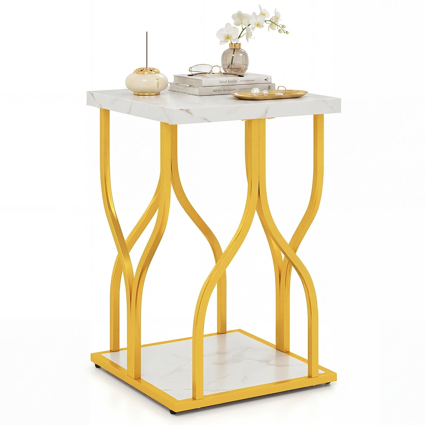 Giantex Bedside Night Stand, 2-Tier End Side Table w/Storage Shelf & Metal Frame