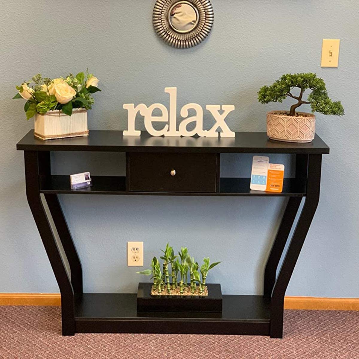 3 Tiers Console Table with Giantex Drawer, 47'' Wooden Accent Table with Open Storage Shelves