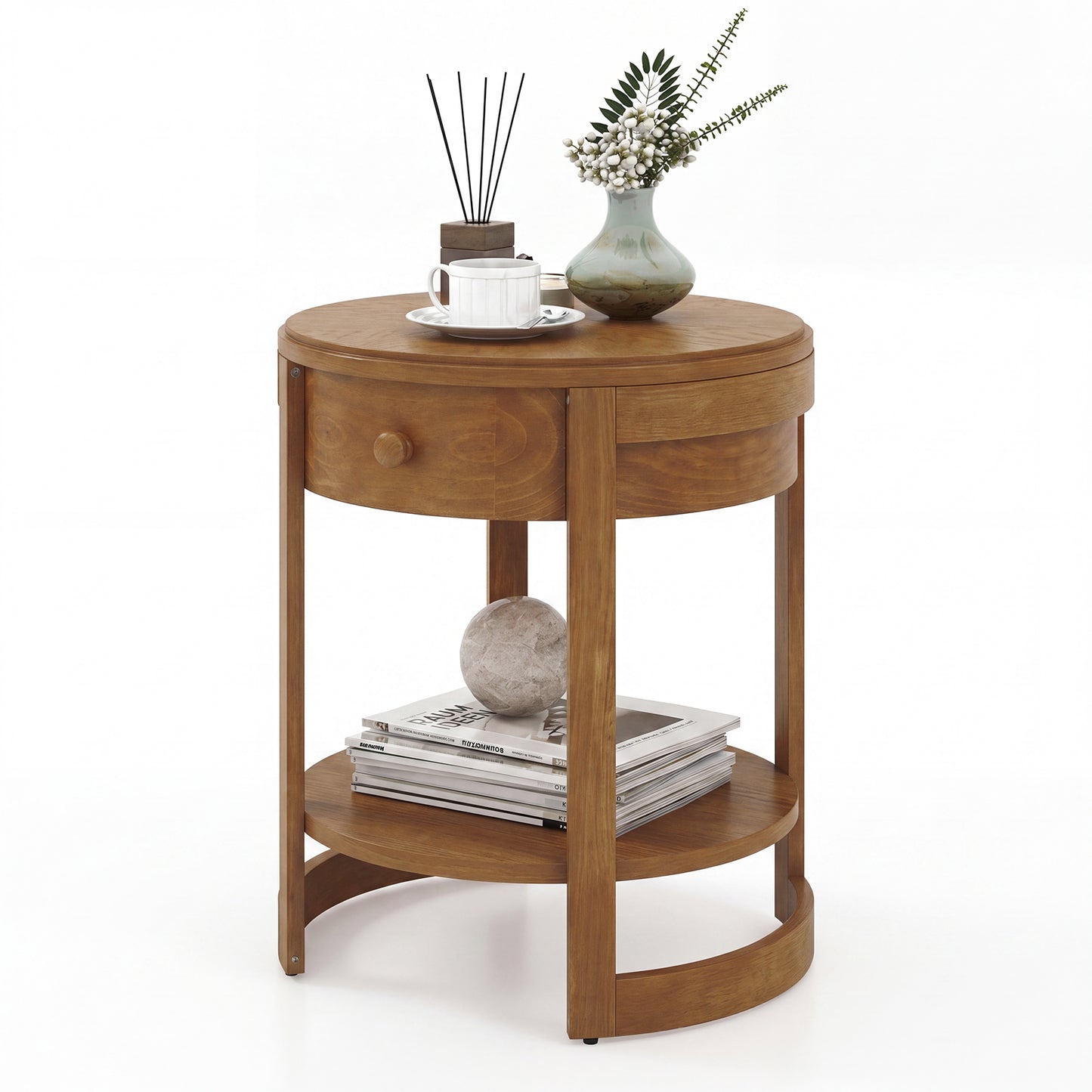 Giantex Wood End Table, Accent Table w/Drawer & Shelf, Nightstand for Living Room Bedroom