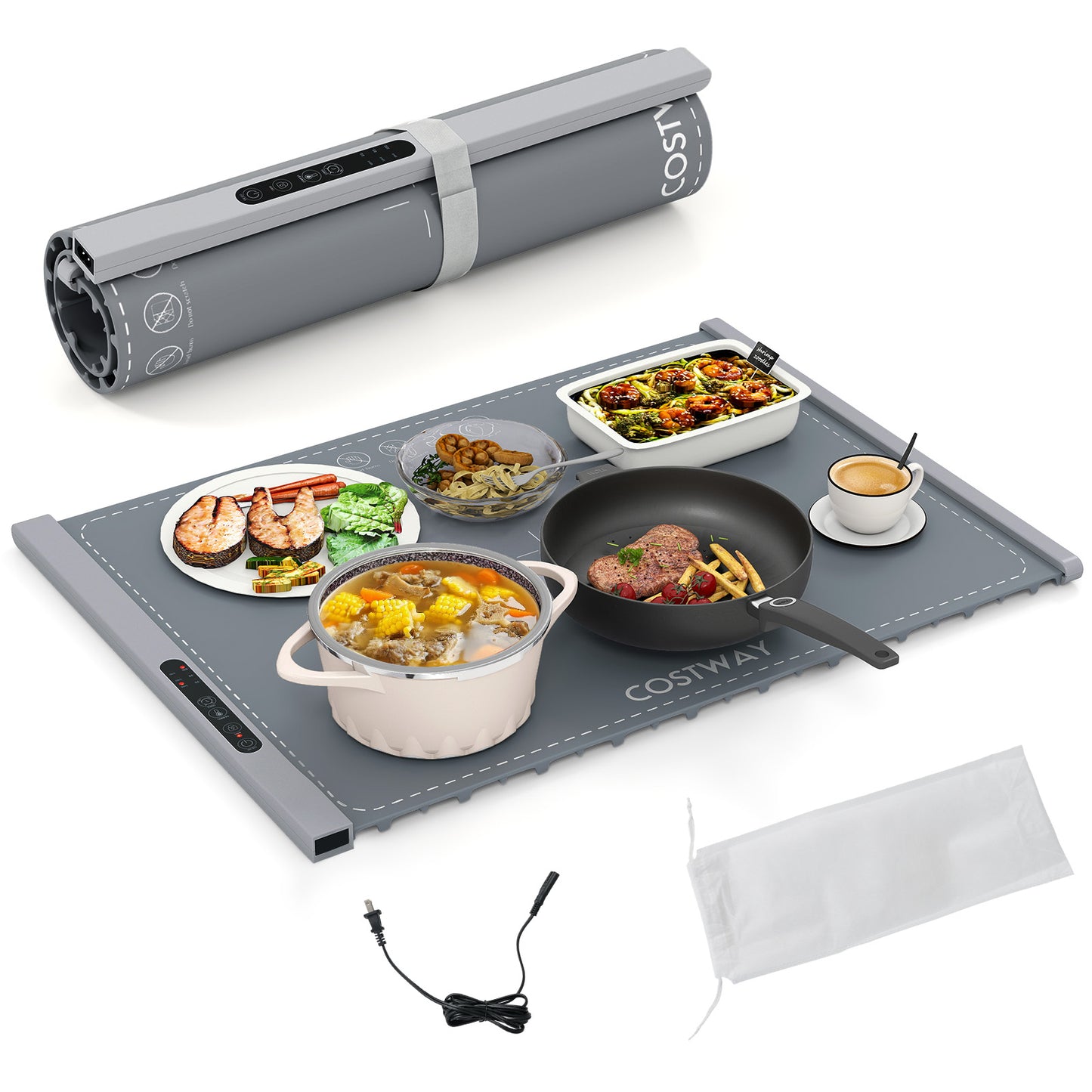 Giantex Rollable Electric Food Warming Mat 24 x 17 in Silicone Tray with Timer, Gray