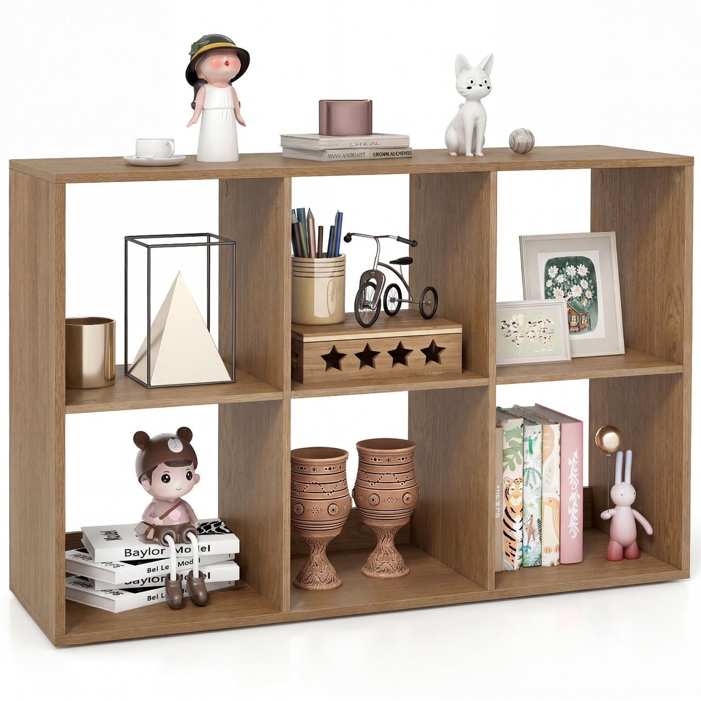 Giantex 6-Cube Bookcase with Open Compartments and Anti-Toppling Kits Brown
