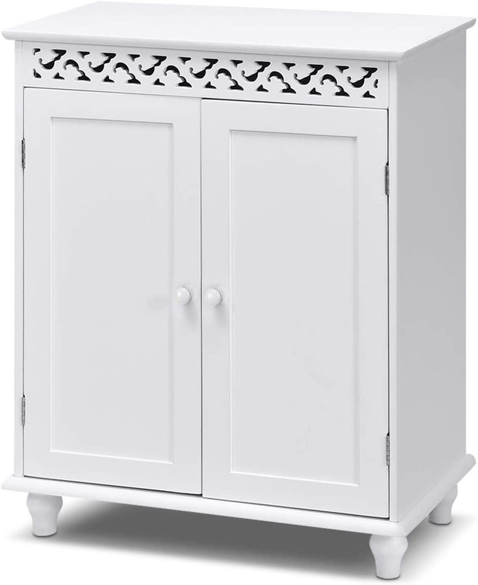Giantex Bathroom Floor Cabinet, Freestanding Bathroom Storage Cabinet with Double Doors, Suitable for Bathroom, Living Room, Bedroom, Hotels, 24 x 13.5 x 30.5 inches (White)