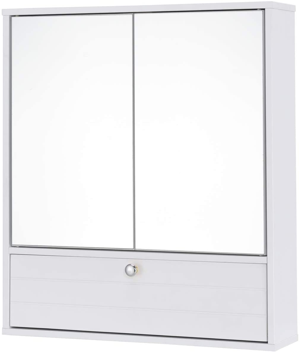 Giantex Wall Mounted Storage Cabinet, Bathroom Medicine Cabinet with Double Mirrored Doors and Adjustable Shelf, Ideal for Bathroom, Living Room, Cloakroom, 21.5 x 5.5 x 24.5 inches (White)