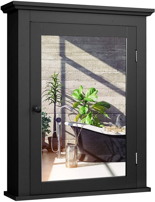 Giantex Bathroom Mirror Cabinet, Wall Mounted Storage Cabinet with Mirror Door and Adjustable Shelf, Mirrored Medicine Cabinet for Bathroom, Living Room, Cloakroom, 22 x 6 x 27.5 inches (Black)