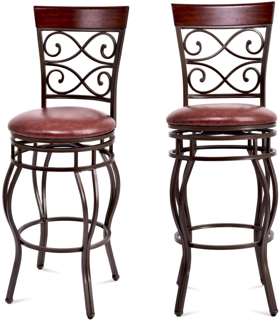 Giantex Bar Stools Set of 2, Retro Style Bar Height 360 Degree Swivel Barstool with Leather Padded Seat, Comfortable Metal Chair for Home, Restaurant, Pub or Bistro, 21.5 x 21.5 x 45.5 inches