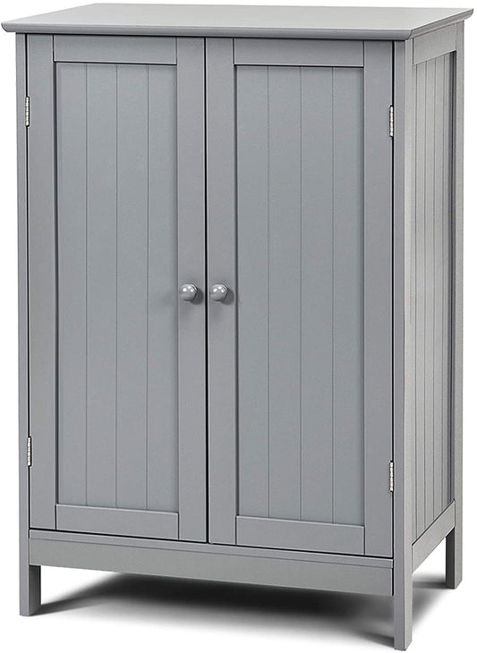 Giantex Bathroom Floor Cabinet, Wooden Freestanding Storage Cabinet with Double Doors, Suitable for Bathroom, Living Room, Bedroom, Entryway,Gray