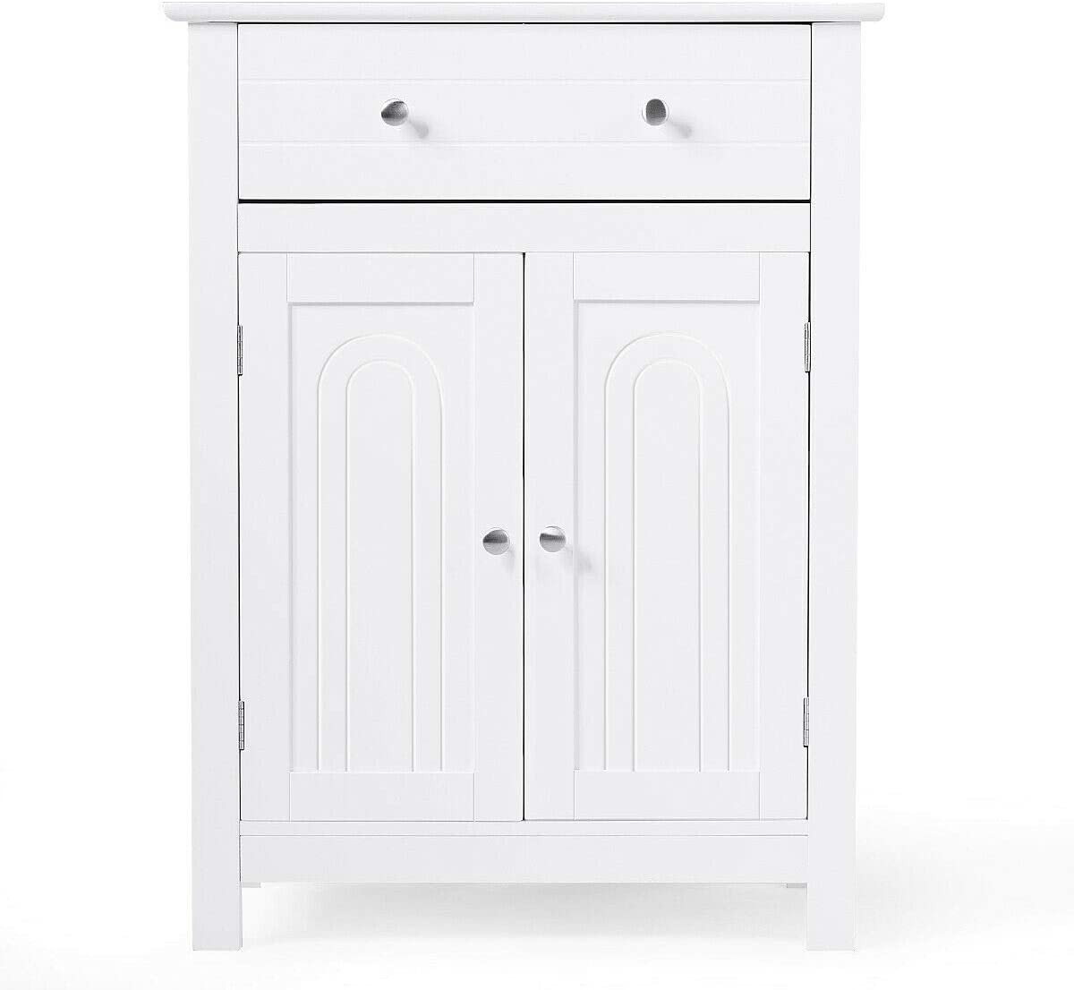 Giantex Bathroom Floor Storage Cabinet, Double Doors Wooden Free Standing Bathroom Cabinet with a Large Drawer and Adjustable Shelf, 23.5 x 12 x 31.5 inches (White)