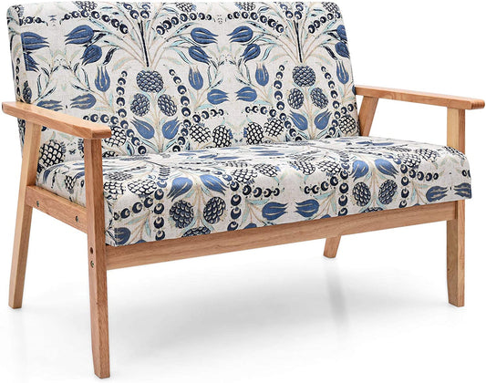 Giantex Modern Upholstered Loveseat, Fabric Loveseat Sofa Recliner Couch Wooden 2-Seat Armchair for Home and Office