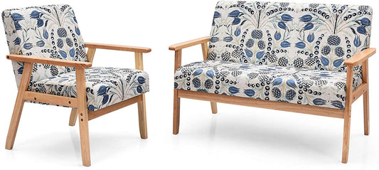 Giantex Modern Upholstered Loveseat, Fabric Loveseat Sofa Wooden Recliner Couch w/2 Seat Armchair, Accent Chair for Home Office