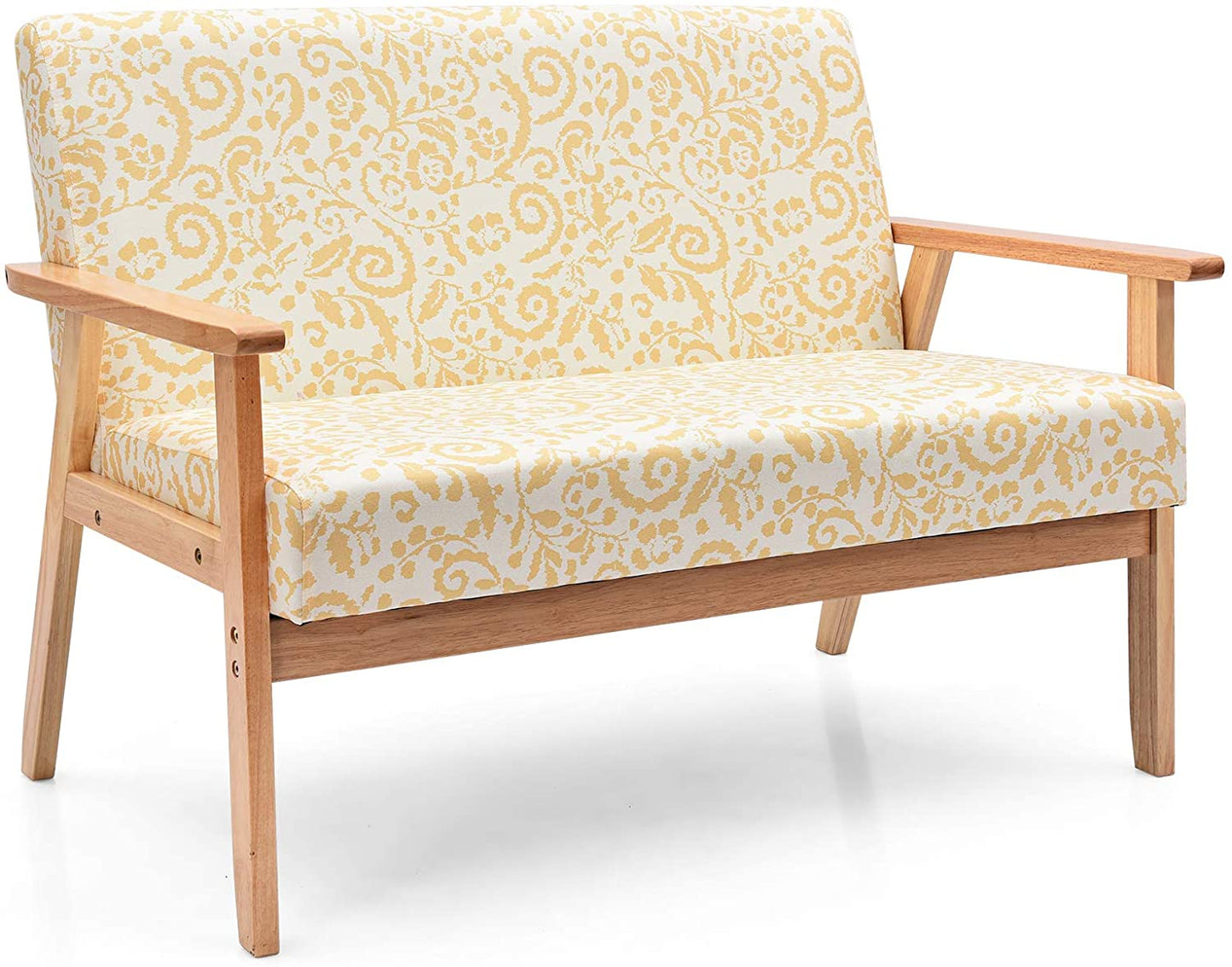 Giantex Modern Upholstered Loveseat, Fabric Loveseat Sofa Recliner Couch Wooden 2-Seat Armchair for Home and Office, Yellow