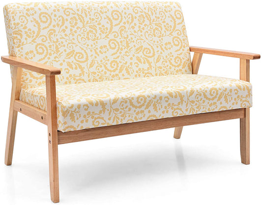 Giantex Modern Upholstered Loveseat, Fabric Loveseat Sofa Recliner Couch Wooden 2-Seat Armchair for Home and Office, Yellow