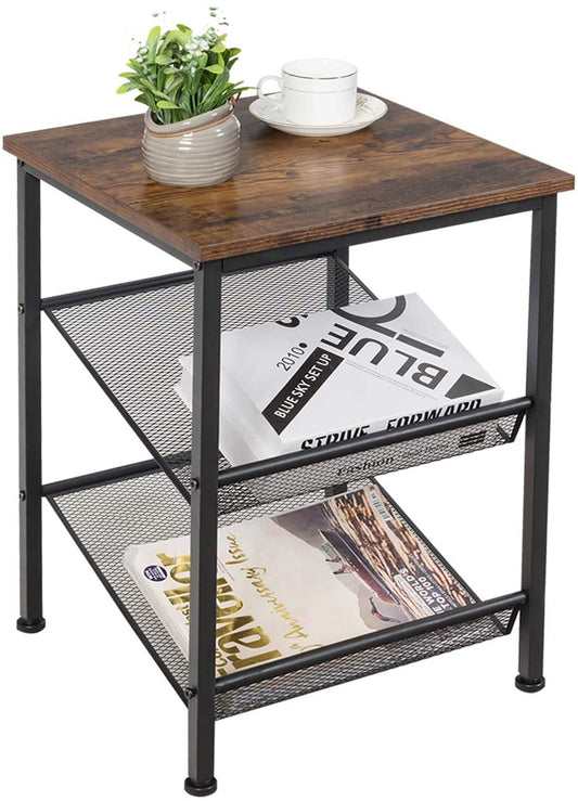 Giantex End Table, 3 Tier Side Tables, Modern Versatile Nightstands with Metal Mesh Storage Shelves Industrial Night Tables for Living Room Bedroom