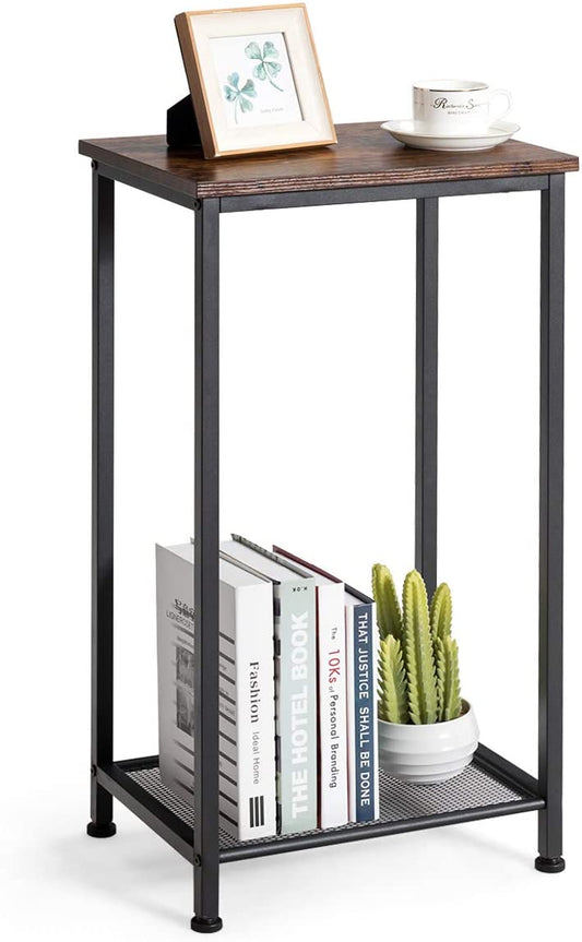 Giantex End Table,2 Tier/3 Tier Side Tables, Modern Versatile Nightstands with Metal Mesh Storage Shelves Industrial Night Tables for Living Room Bedroom