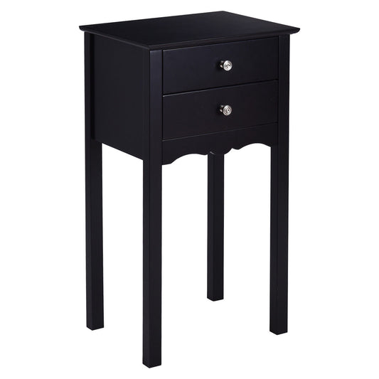 Giantex Wood Nightstand, End Table with Storage Cabinet and Drawer, Side Table Accent Table for Bedroom, Living Room, Hallway, Entryway, Closets, Black
