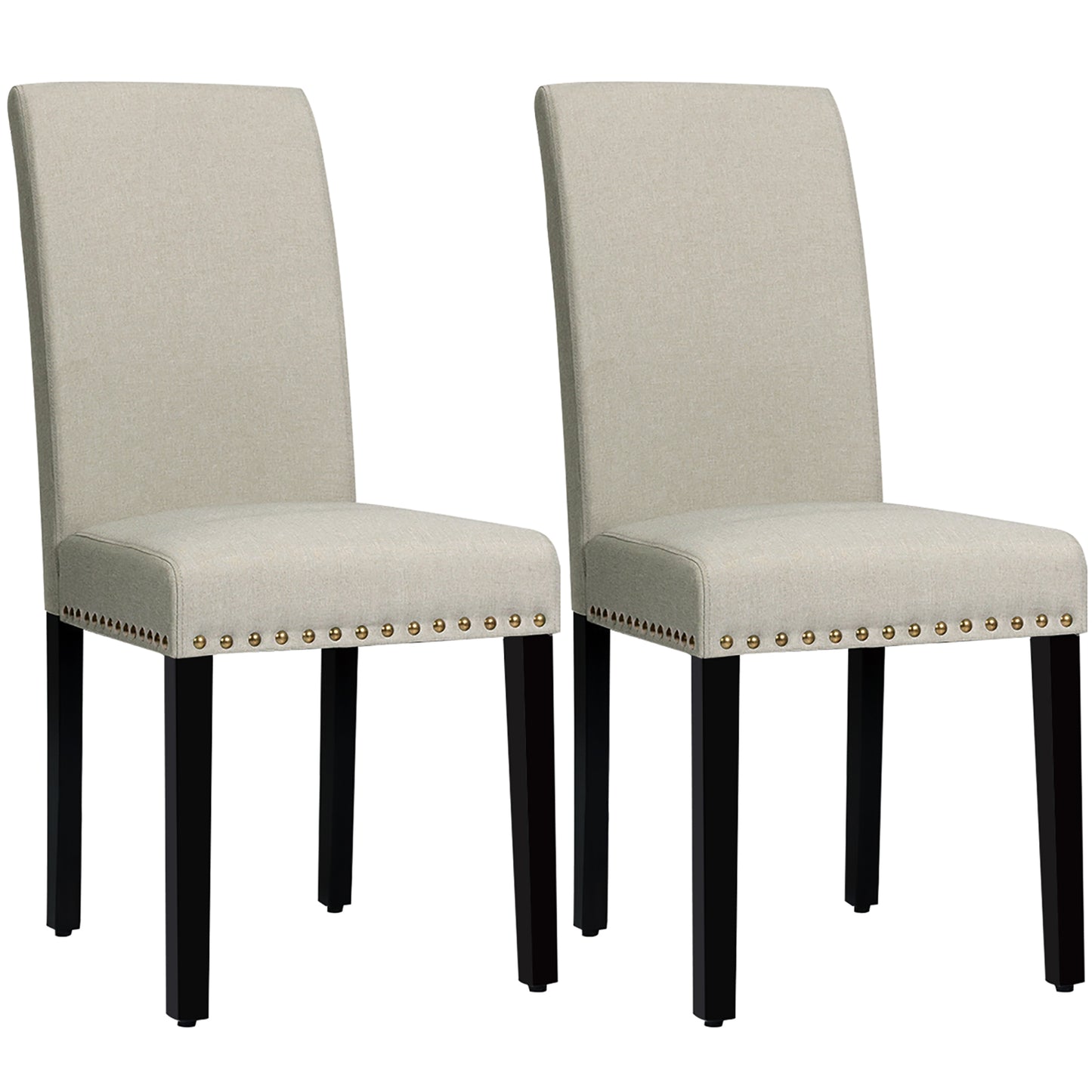 Giantex Fabric Dining Chairs Upholstered Nailhead Trim,Wood,Sponge,Linen Fabric,Home, Restaurant and Cafe use, Beige