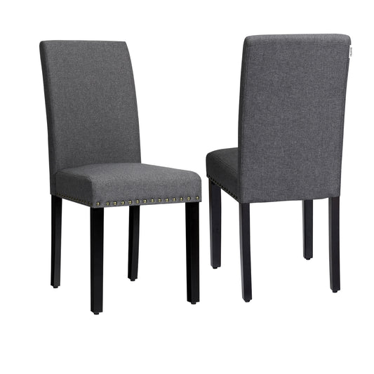 Giantex Fabric Dining Chairs Upholstered Nailhead Trim,Wood,Sponge,Linen Fabric,Home, Restaurant and Cafe use, Gray