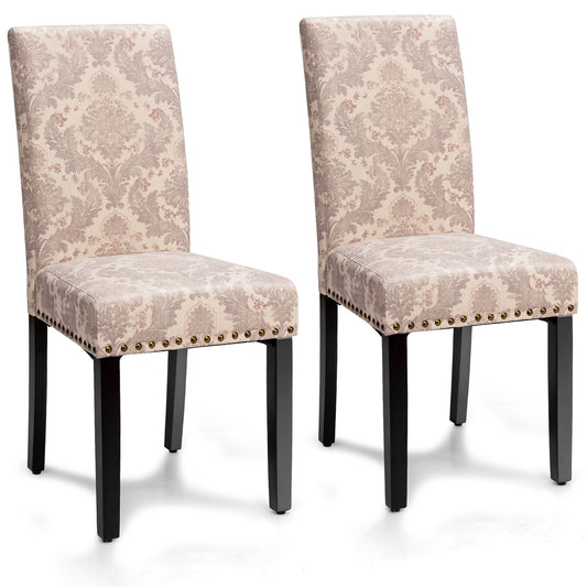 Giantex 2 set of Dining Chairs Upholstered Nailhead Trim,Wood,Sponge,Linen Fabric,Home, Restaurant and Cafe use