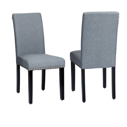 Giantex Fabric Dining Chairs Upholstered Nailhead Trim,Wood,Sponge,Linen Fabric,Home, Restaurant and Cafe use, Silver
