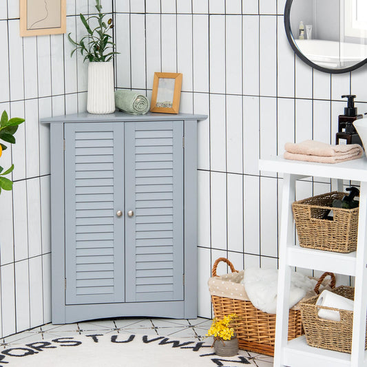 Giantex 3-Shelf Corner Cabinet, Freestanding Bathroom Floor Cabinet with Double Shutter Doors and Adjustable Shelf, Suitable for Bathroom, Living Room, Bedroom, Kitchen, 22 x 13 x 31.5 inches