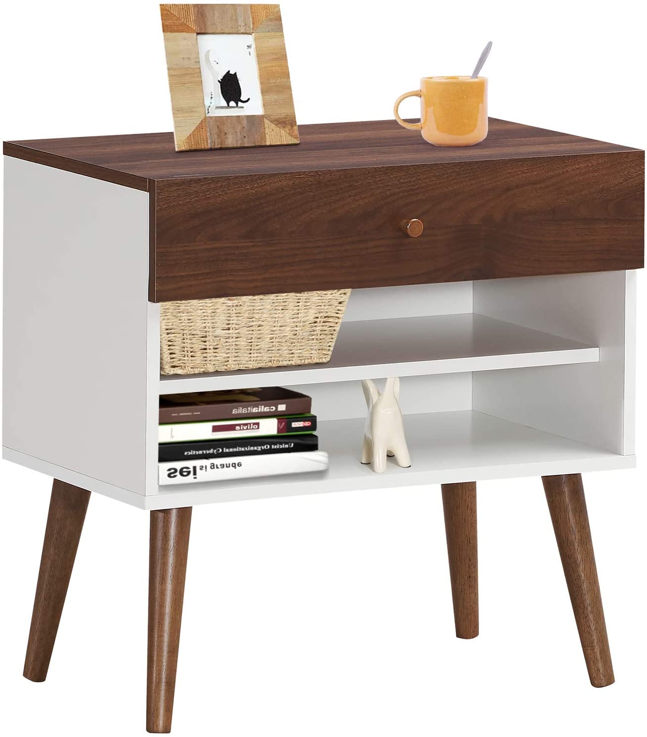 Giantex Nightstand, Small End Table with Storage Shelf, Side Table Accent Table for Bedroom, Living Room