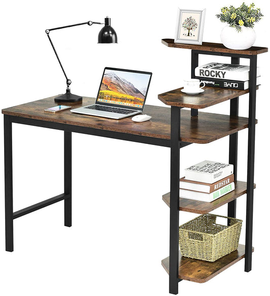Giantex Home Office Desks, Computer Desk with Storage Shelves, Writing Desk for Student and woker, Writing Study, Industry Modern Table for Bedroom, Home, Office (Coffee)