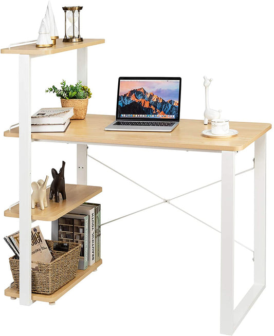 Giantex Home Office Desks, Computer Desk with Storage Shelves, Writing Desk for Student and woker, Writing Study, Industry Modern Table for Bedroom, Home, Office (Nature)