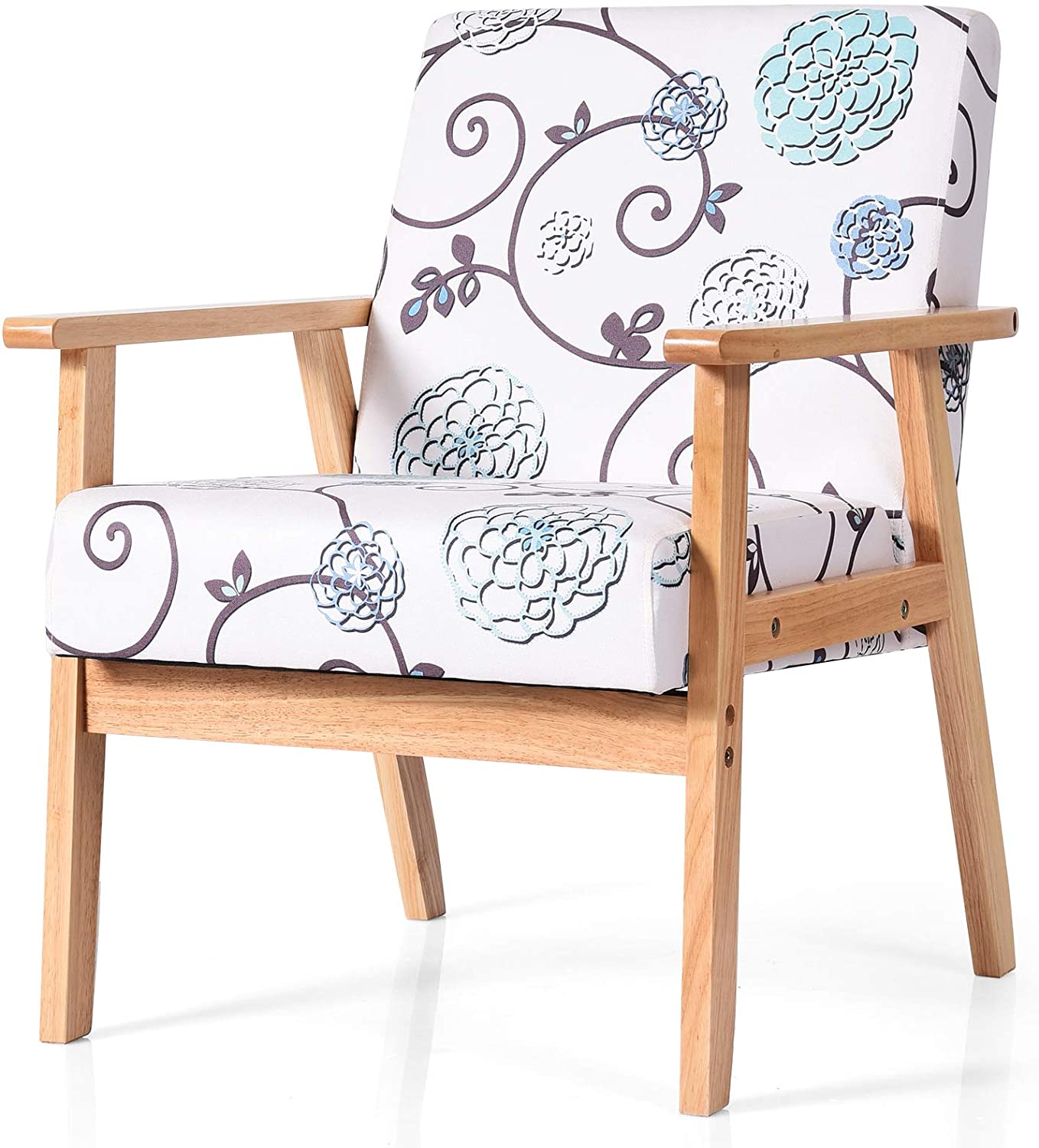 Giantex Modern Upholstered Loveseat, Fabric Loveseat Sofa Recliner Couch Wooden Armchair, Accent Chair for Home and Office, Gray