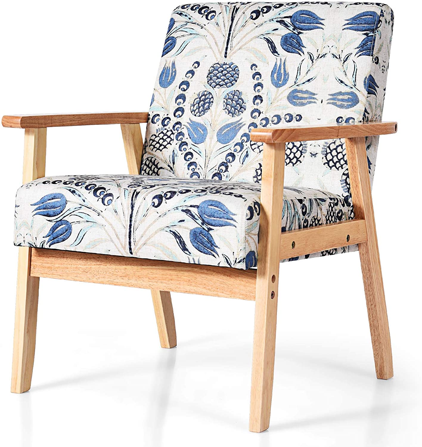 Giantex Modern Upholstered Loveseat, Fabric Loveseat Sofa Recliner Couch Wooden Armchair, Accent Chair for Home and Office