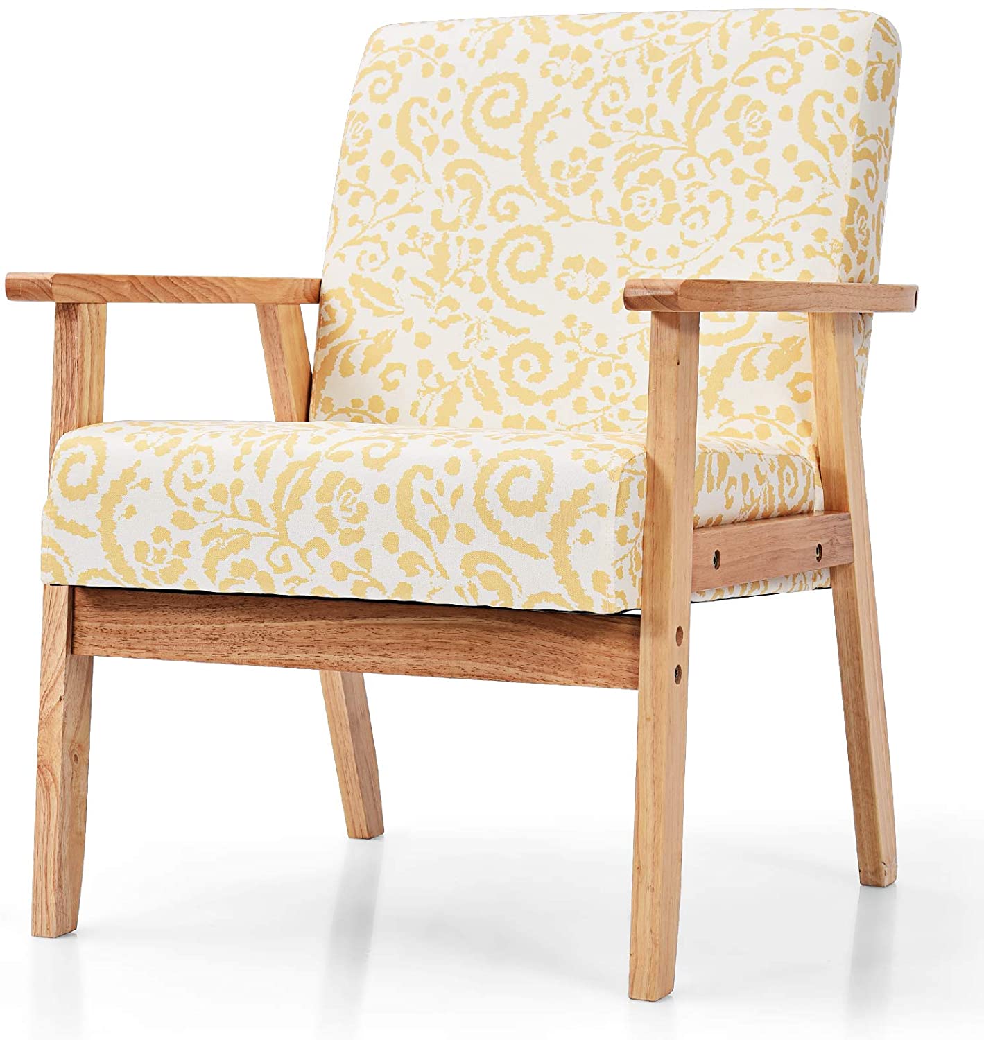 Giantex Modern Upholstered Loveseat, Fabric Loveseat Sofa Recliner Couch Wooden Armchair, Accent Chair for Home and Office, Yellow